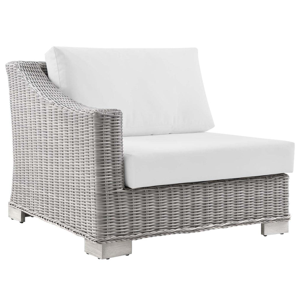 Modway Conway Outdoor Patio Wicker Rattan, Left-Arm Chair, Light Gray White