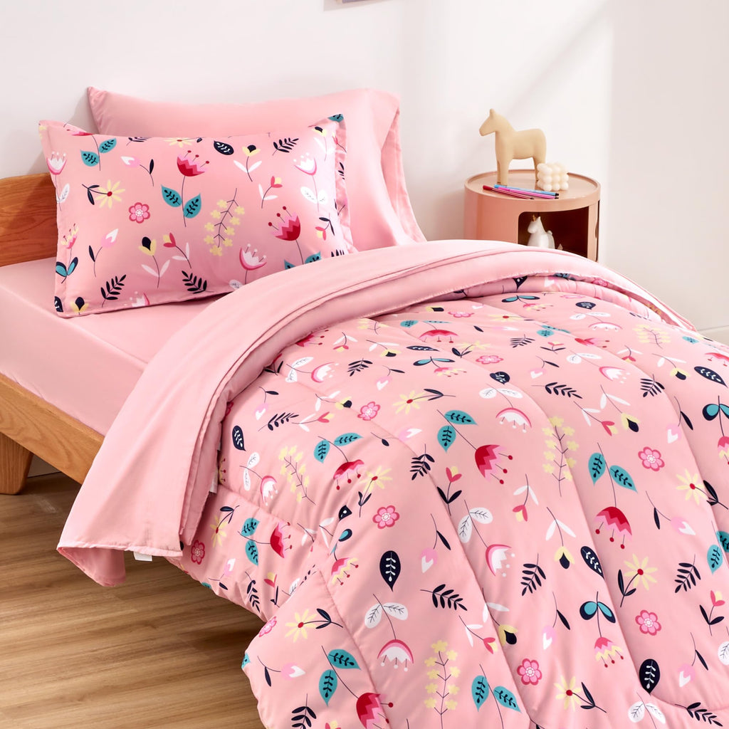 Sleep Zone Kids Bedding Full/Queen Comforter Set - Cute Printed For Boys, Girls, Teens, Super Soft, Fade Resistant (Pink Flower,
