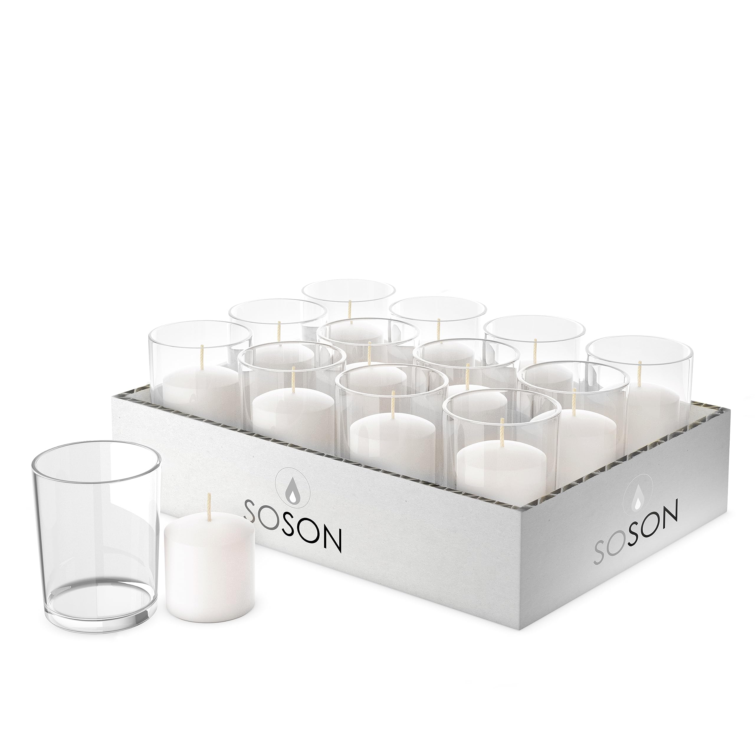 Simply Soson Votive Candles Bulk, 24 Ivory Votive Candles with Glass, 10 Hours Burn time, Small Candles, Bulk Candles, Unscented
