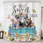 Newsely Highland Cow Farm Shower Curtains For The Bathroom, Cute Cow Chicken And Pig With Flowers On Truck Bathroom Set, Western