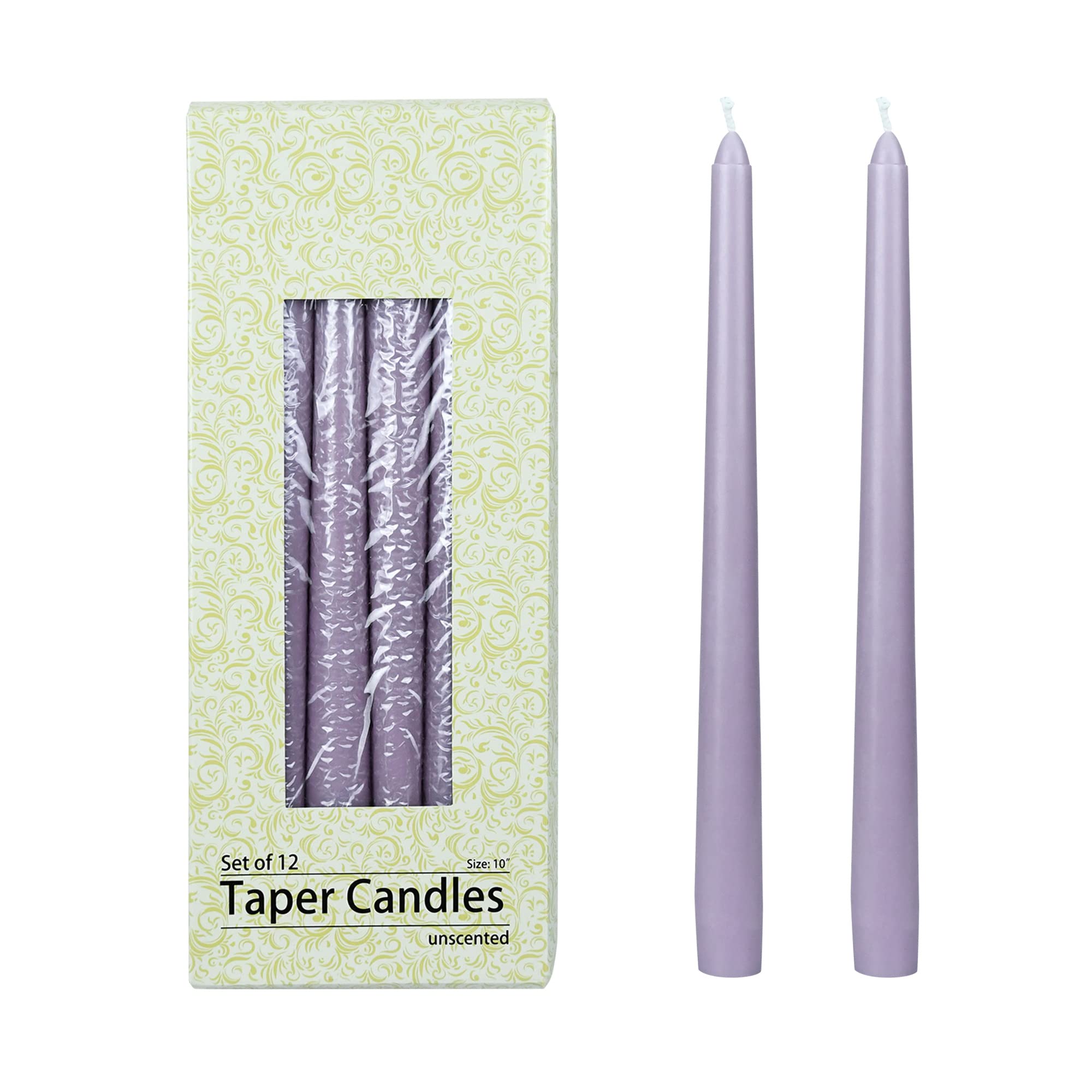 Zest Candle 12-Piece Taper Candles, 10-Inch, Lavender