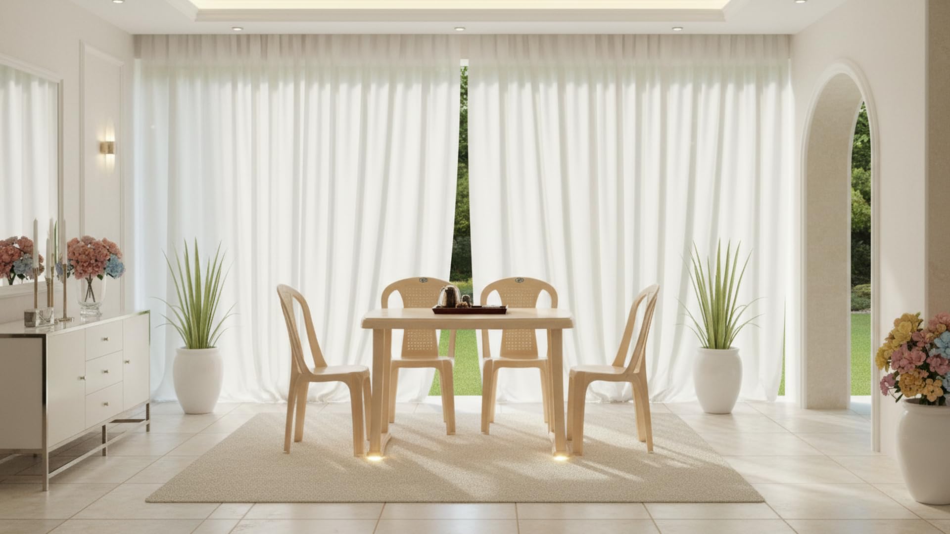Nilkamal Shahenshah RectangularShape 4 Seater Dining Set For Indoor & Outdoor, Home, Office, Restaurants (Marble Beige)