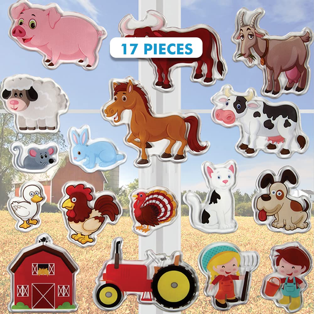 Farm Animals Gel Window Clings for Kids - Window Stickers for Toddlers, Animal Gel Clings Window Decals Kids Jelly Reusable Stic