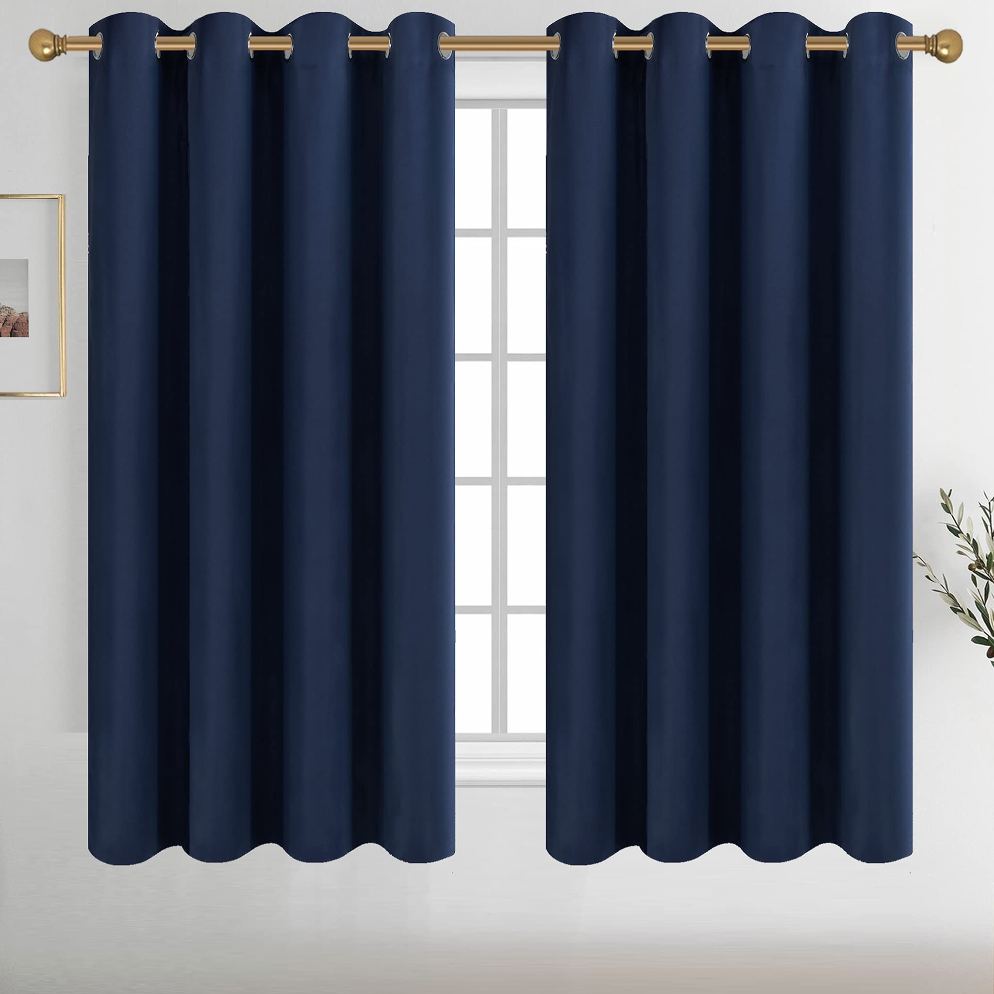 Diraysid Navy Blue Grommet Blackout Curtains for Bedroom Thermal Insulated Room Darkening Curtains Drapes, 52 x 63, 2 Panels