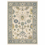 HomeRoots 509357 8 x 11 ft. Ivory Blue Gray Teal Gold Green & Rust Oriental Power Loom Stain Resistant Rectangle Area Rug with Fringe
