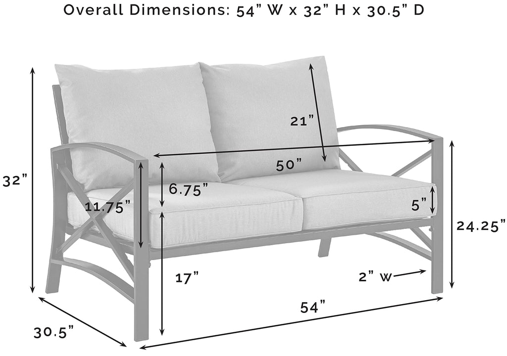 Crosley Furniture Kaplan Outdoor Loveseat, 2-Person Patio Couch for Porch, Deck, Backyard, Balcony, White with Mist Cushions