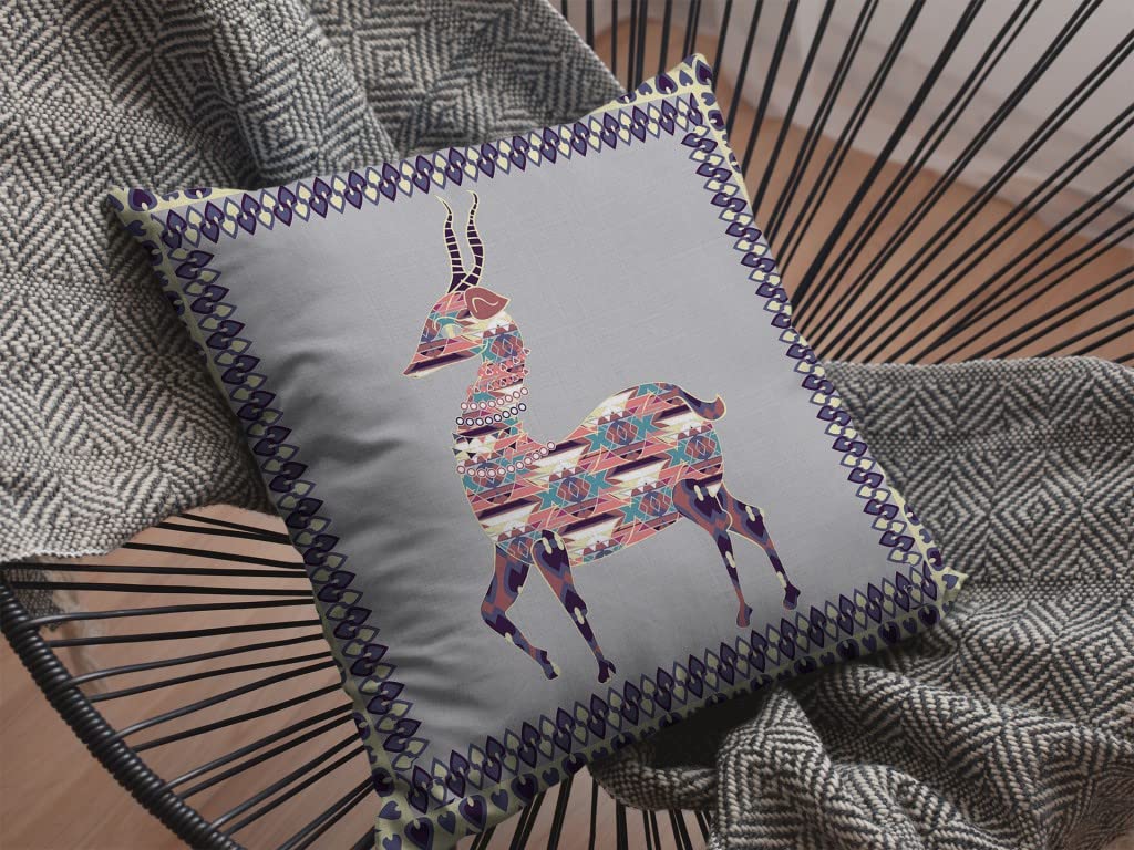 HomeRoots Purple On Cream 16' Purple Cream Boho Deer Suede Throw Pillow