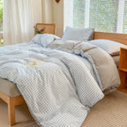 NSNLGSGC Light Blue Gingham Duvet Cover Set Queen, Blue Grid Simple Geometric Square Pattern Comforter Cover,Soft Plaid Washed M