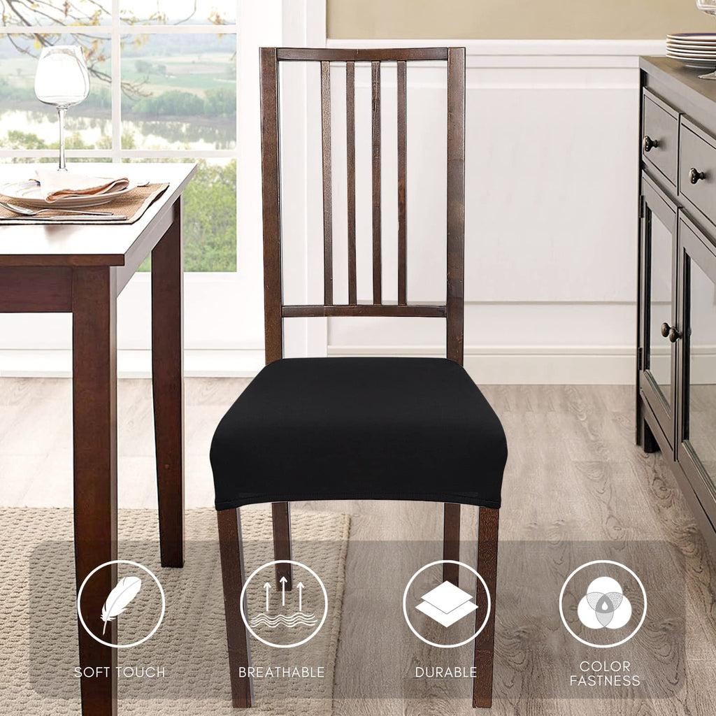 Searchi Stretch Dining Chair Seat Covers Set Of 4, Soft Removable Washable Seat Covers For Dining Chairs, Dining Room Seat Cover Protector (Rear-Covered, Pure Black)