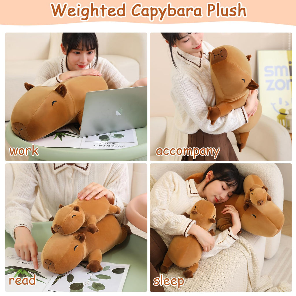 SQEQE Weighted Capybara Plush - Cute 9.8 Inch Soft Pillow Toy for Kids & Adults, 0.8 Lbs, Capybara Color