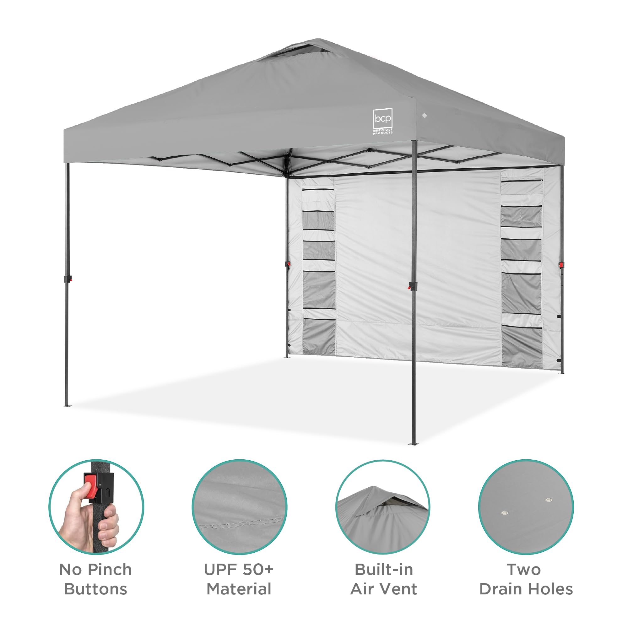 Best Choice Products 10X10Ft Easy Pop Up Canopy W/Side Wall, 10 Pockets, Portable Carrying Case, 1-Button Setup, 4 Weight Bags - Silver