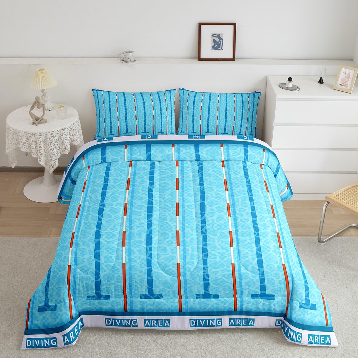 Manfei Swimming Kids Comforter Set Queen Size,Swim Sports Games Modern Fashion Bedding Set,Boys Girls Adults Room Decor,Swimming