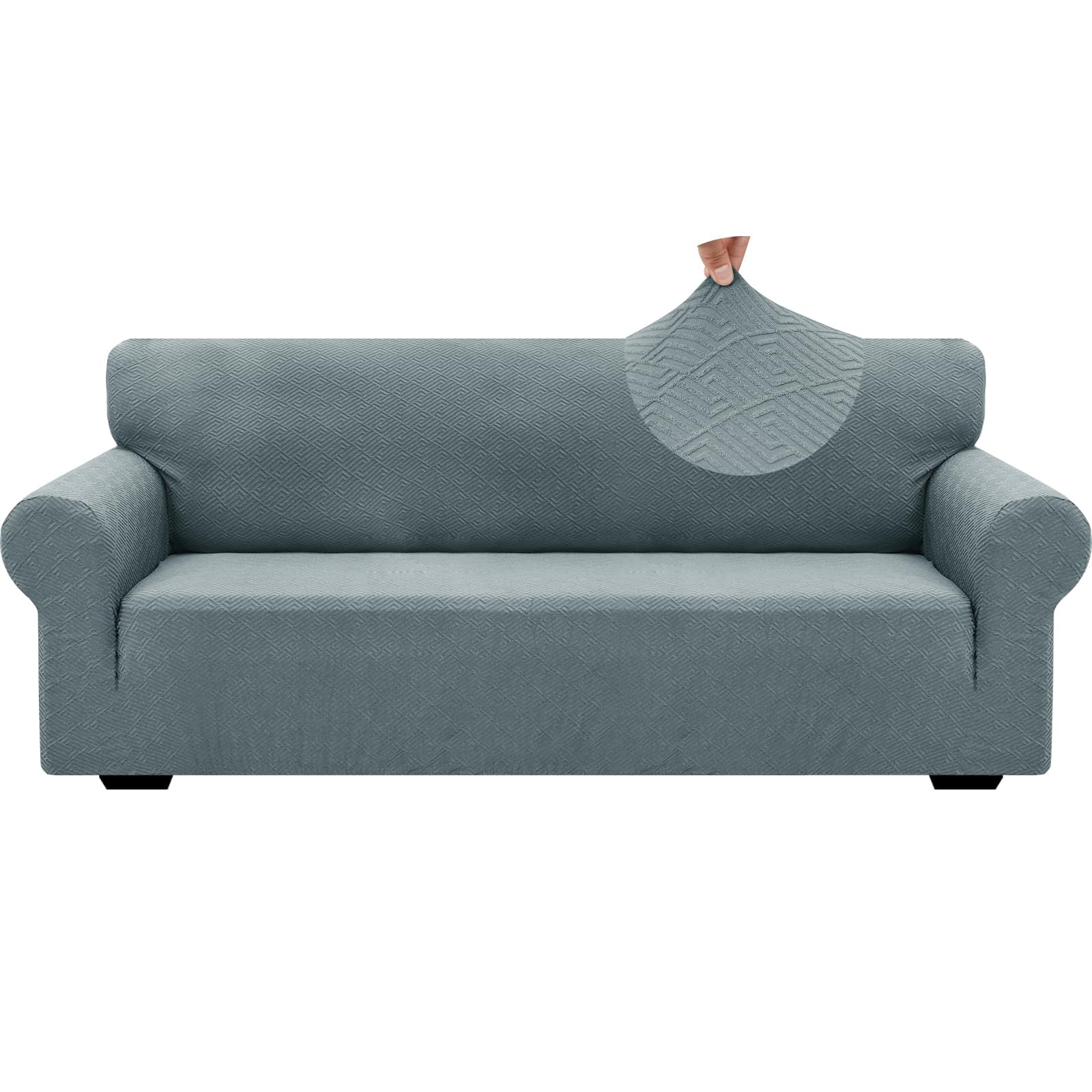 Znsayotx 1 Piece Jacquard Couch Covers For 3 Cushion Couch Living Room High Stretch Sofa Cover Pets Dogs Friendly Anti Slip Thickened Slipcovers Furniture Protector (Large, New Pattern Light Grey)