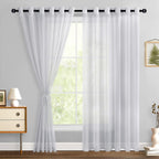Hiasan Grey Sheer Curtains For Bedroom With Tiebacks, Grommet Light Filtering Extra Wide Voile Texture Window Curtains For Living Room, Kids' Room And Nursery, W70 X L84, 2 Soft Drape Panels