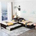 L-Shape Twin Platform Beds with Trundle Wood Corner Daybed with 2 Storage Drawers and Desk for Living Room, Kids/Teens Bedroom, 
