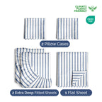 Extra Deep Pocket Split King Sheets - 5 Piece Breathable & Cooling Bed Sheets - Hotel Luxury Bed Sheet Set - Soft, Wrinkle Free & Comfy - Easily Fits Extra Deep Mattresses - Blue Striped Sheets Set