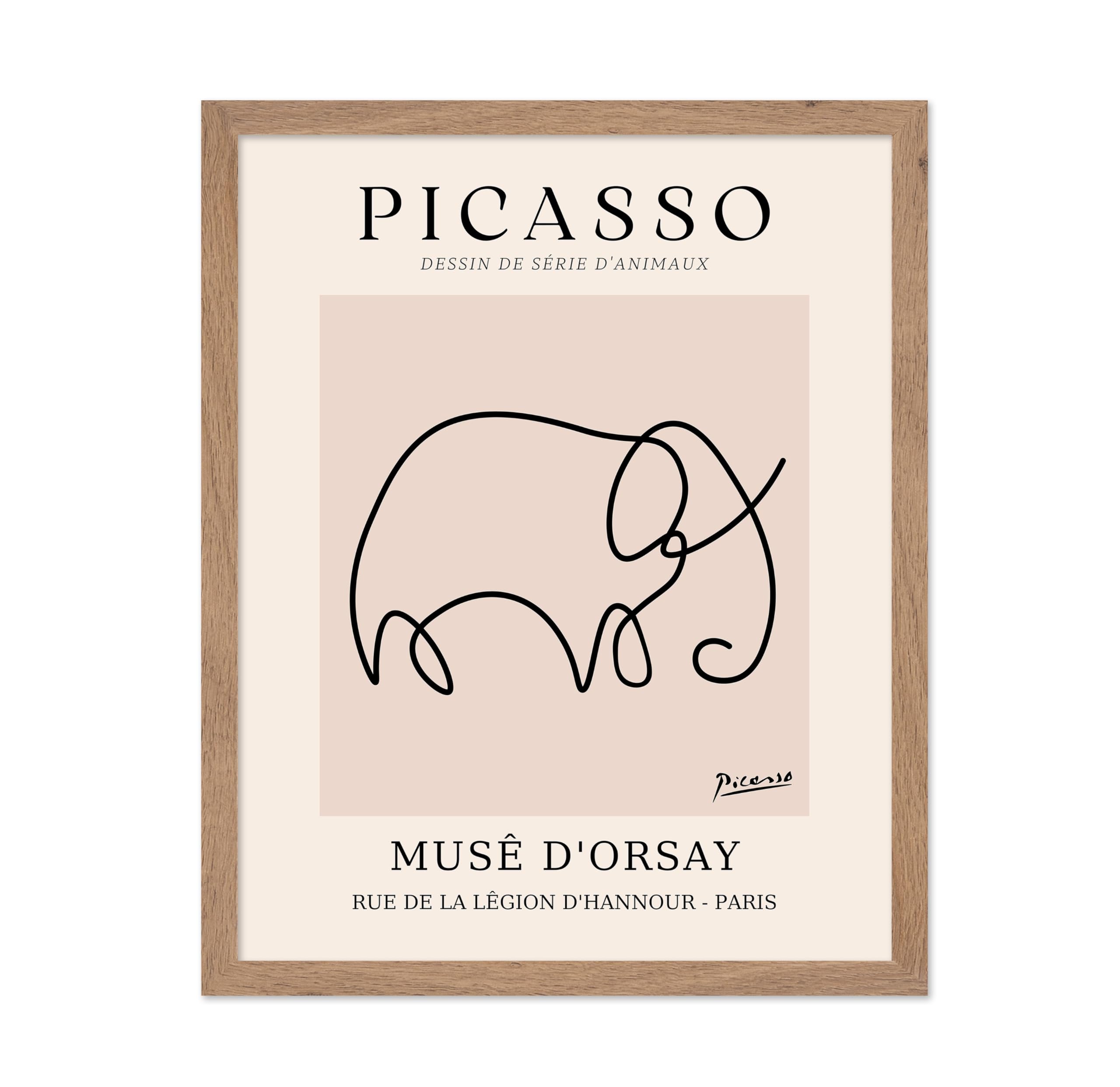 Poster Master Vintage Picasso Poster - Retro One Line Elephant Drawing Print - Elephant Art - Minimal Gift for Men, Women, Anima