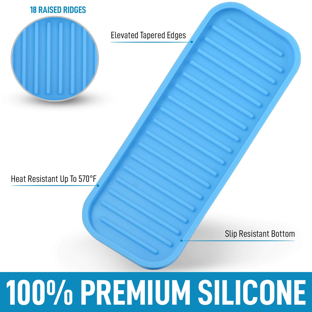 Zulay (9X3.5) Silicone Sponge Holder For Kitchen Sink - Flexible Multipurpose Kitchen Soap Tray Sponge Holder - Sink Organizer Tray For Kitchen, Bathroom, Makeup, Trinkets & More (Blue)