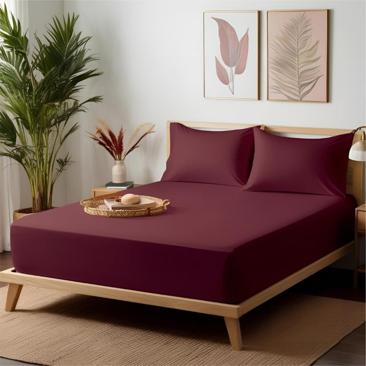 epinch corporation Bedsheet Set 1Elastic Fitted Bedsheet with 2Pillow Cover 800 TC 100% Egyptian Cotton Fits Upto 12 inches Ma