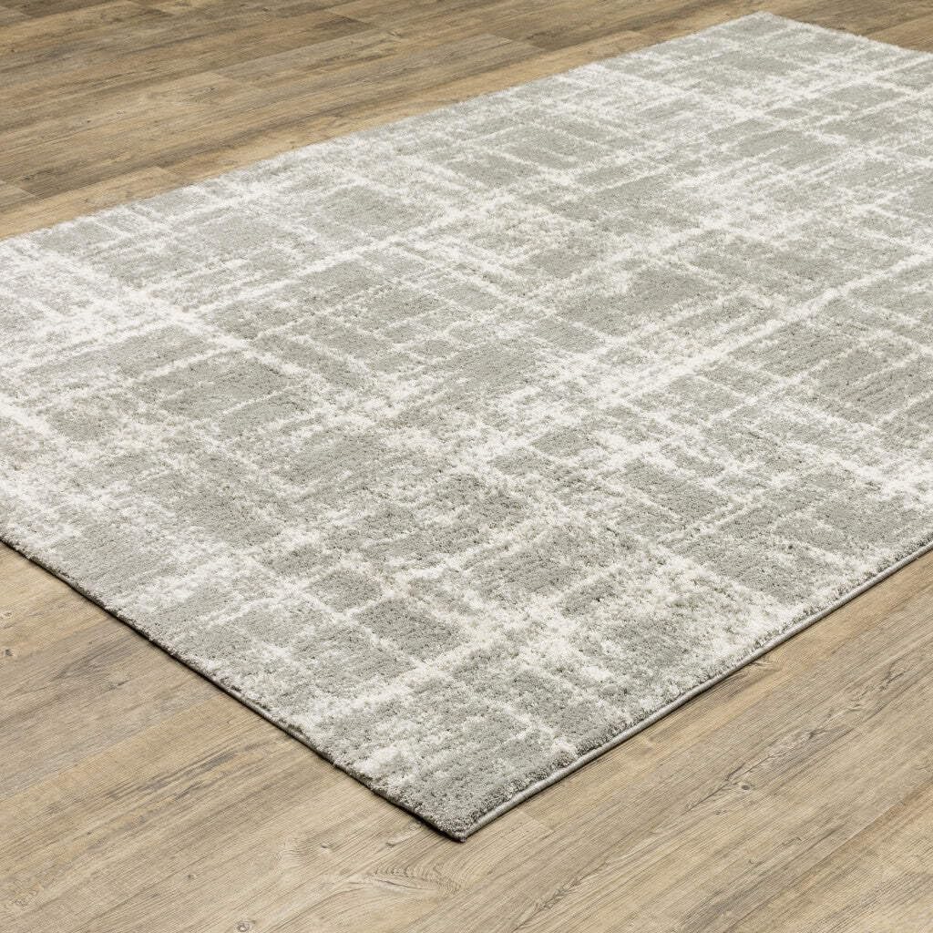 HomeRoots 510859 8 x 11 ft. Gray & Ivory Abstract Shag Power Loom Stain Resistant Rectangle Area Rug