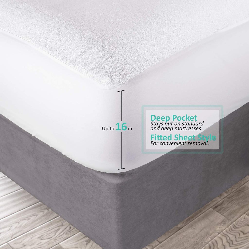 Nestl Premium Cotton Terry Mattress Protector - Soft And Waterproof Twin 14 Inch Deep Pocket Mattress Protector - Breathable & N