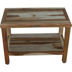 HomeRoots 24' Teak Rectangular Shower Outdoor Bench with Shelf in Natural Finish