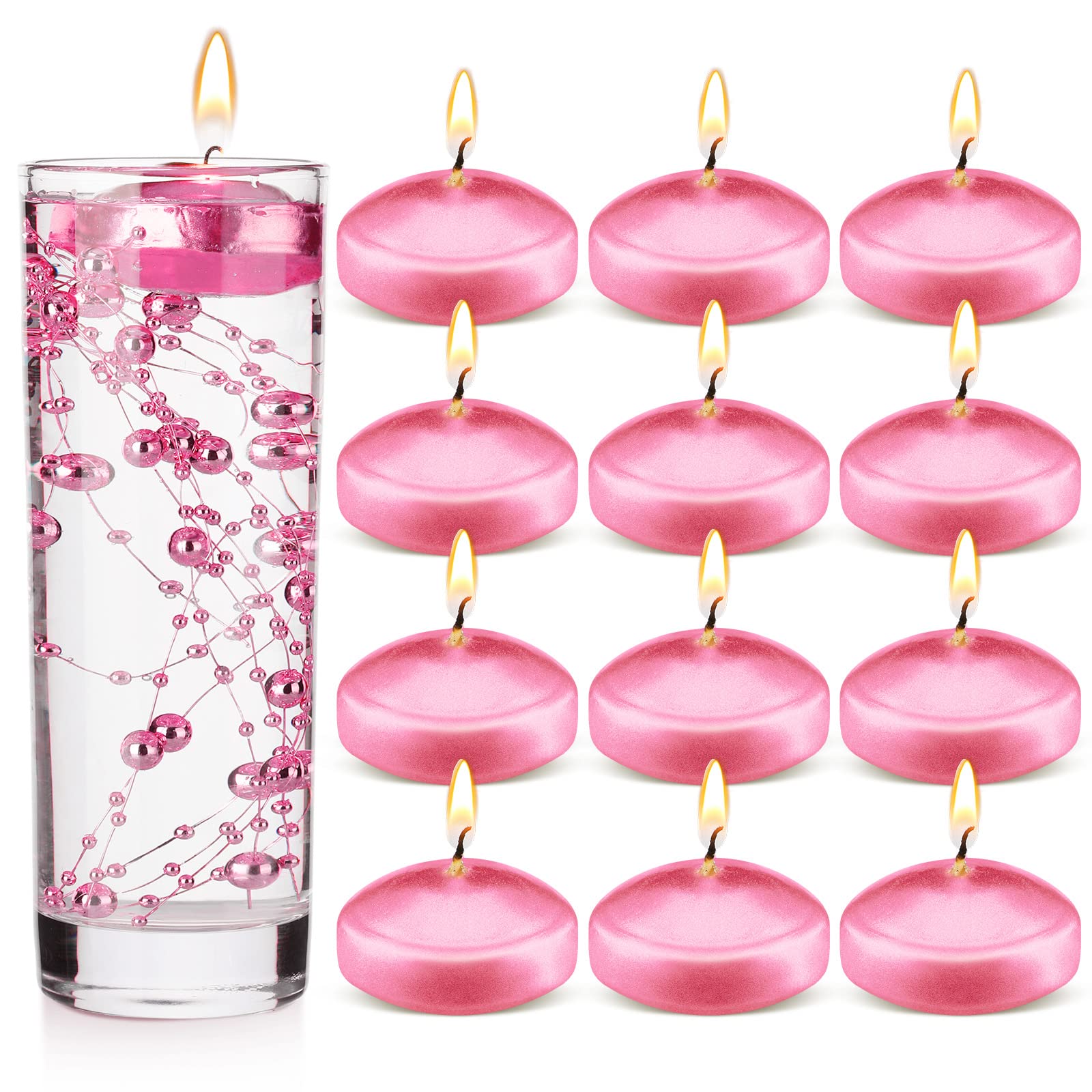 12 Pieces Floating Candles for Wedding Centerpiece Small Unscented Floating Candles Round Tea Lights Candles Metallic Smooth Wax