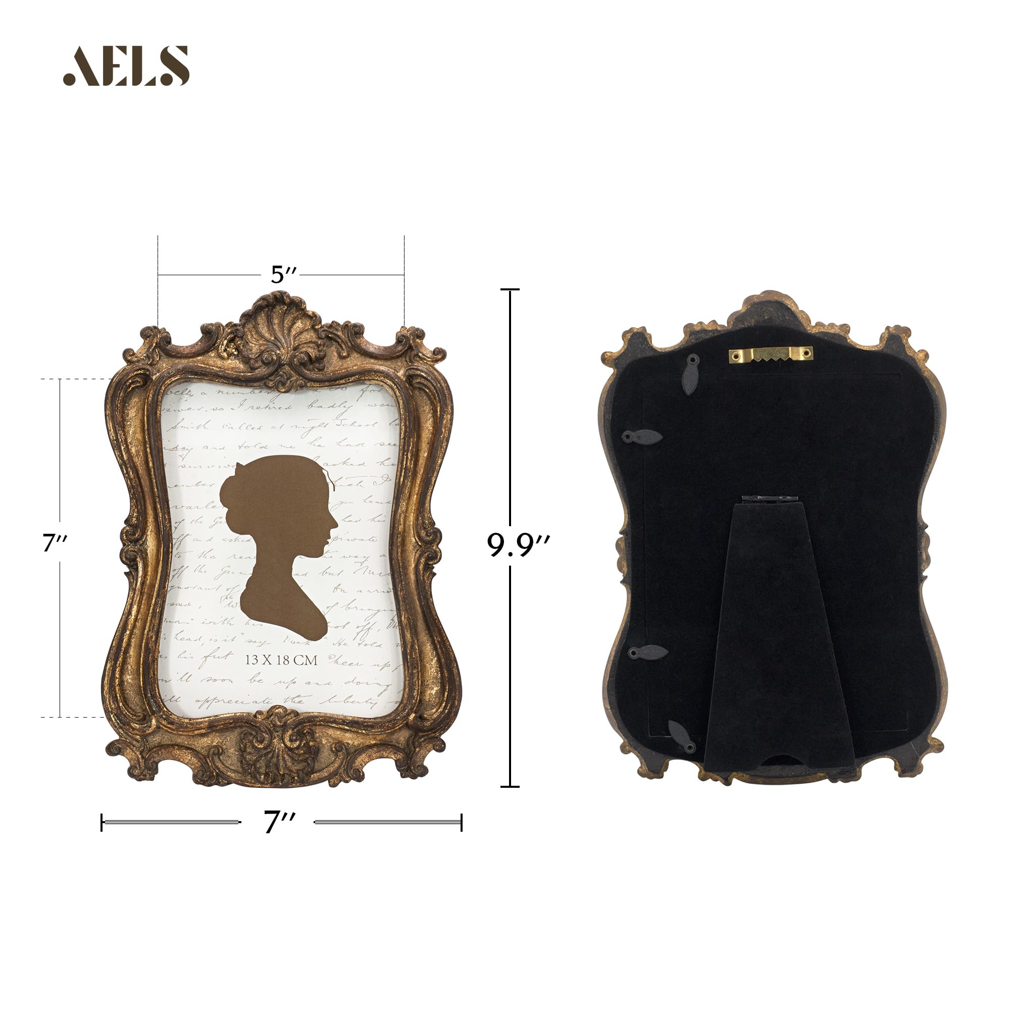 Aels 5X7 Inch Vintage Picture Frame, Distressed Elegant Antique Photo Frames With Glass Front, Photo Display, Tabletop Wall Hang