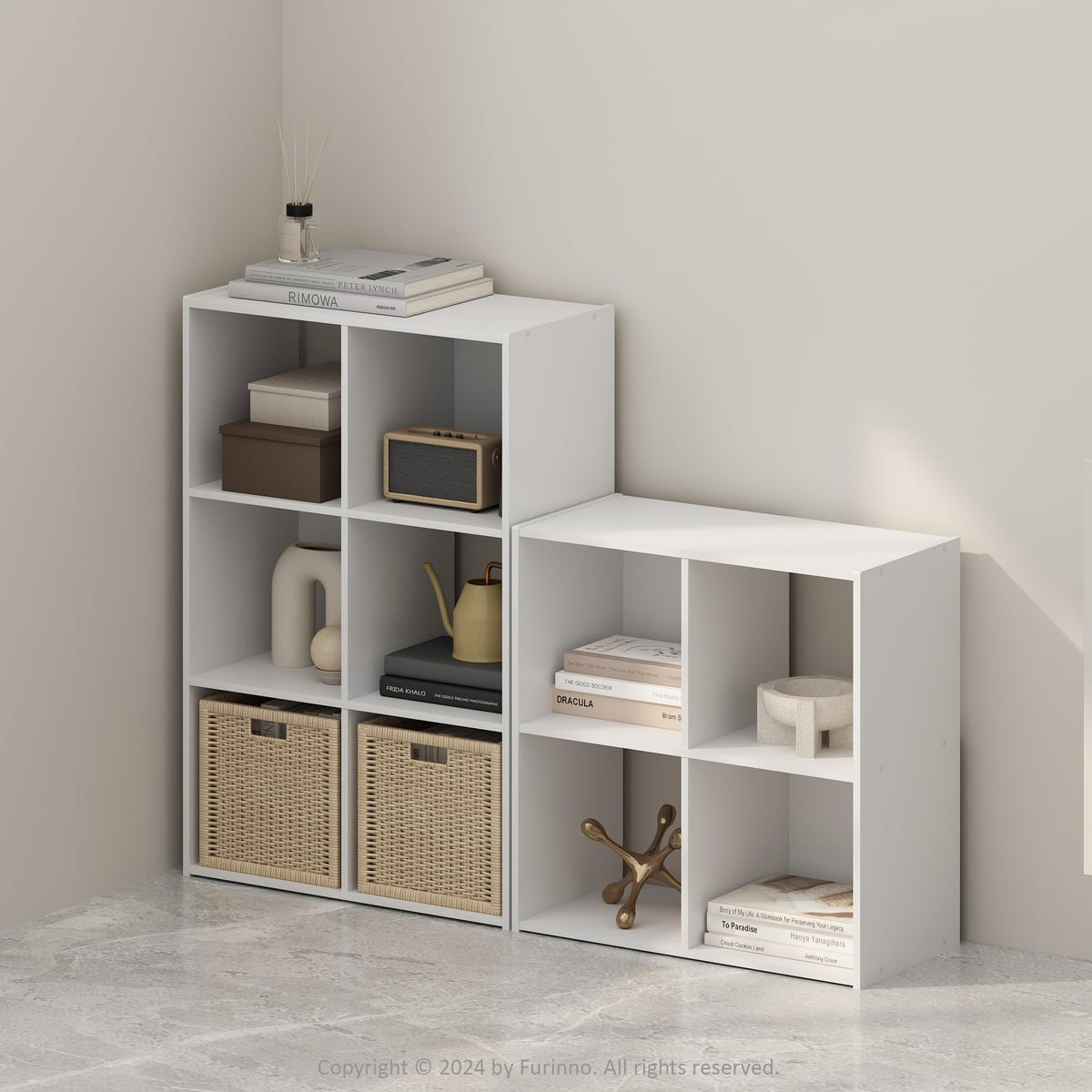 Furinno Pelli Cubic Storage Cabinet, Bookcase, Bookshelf, 6-Cube, White