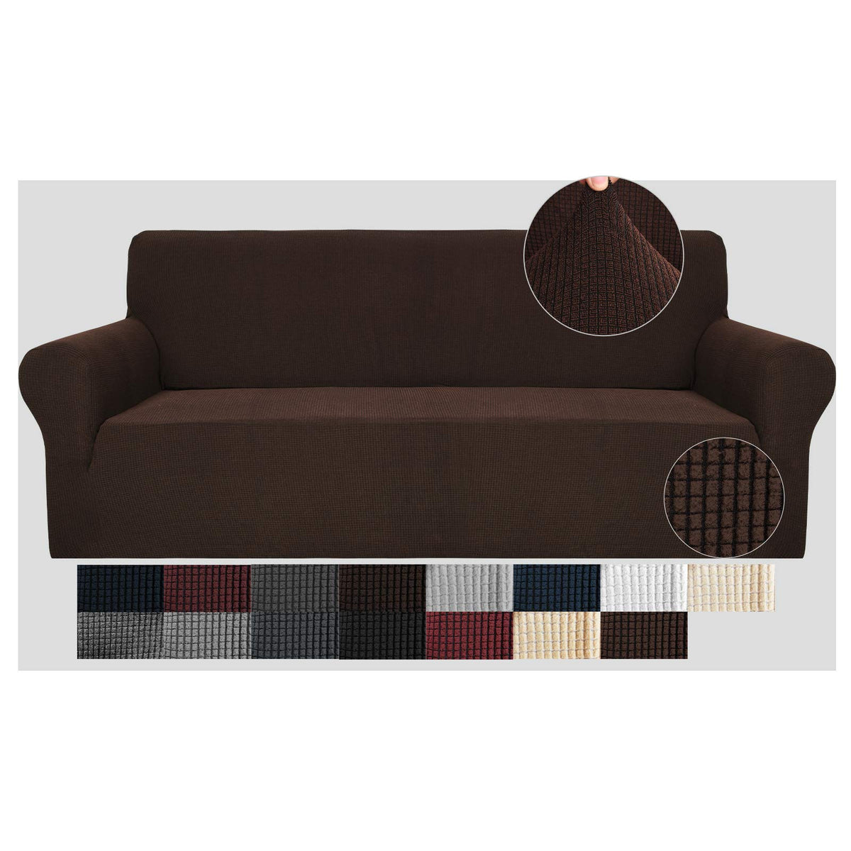 Jiviner High Stretch Couch Covers For 3 Cushion Couch 1-Piece Jacquard Elastic Sofa Slipcovers Anti Slip Sofa Cover With Elastic Bottom Furniture Protector For Kids Pets (Sofa, Coffee)
