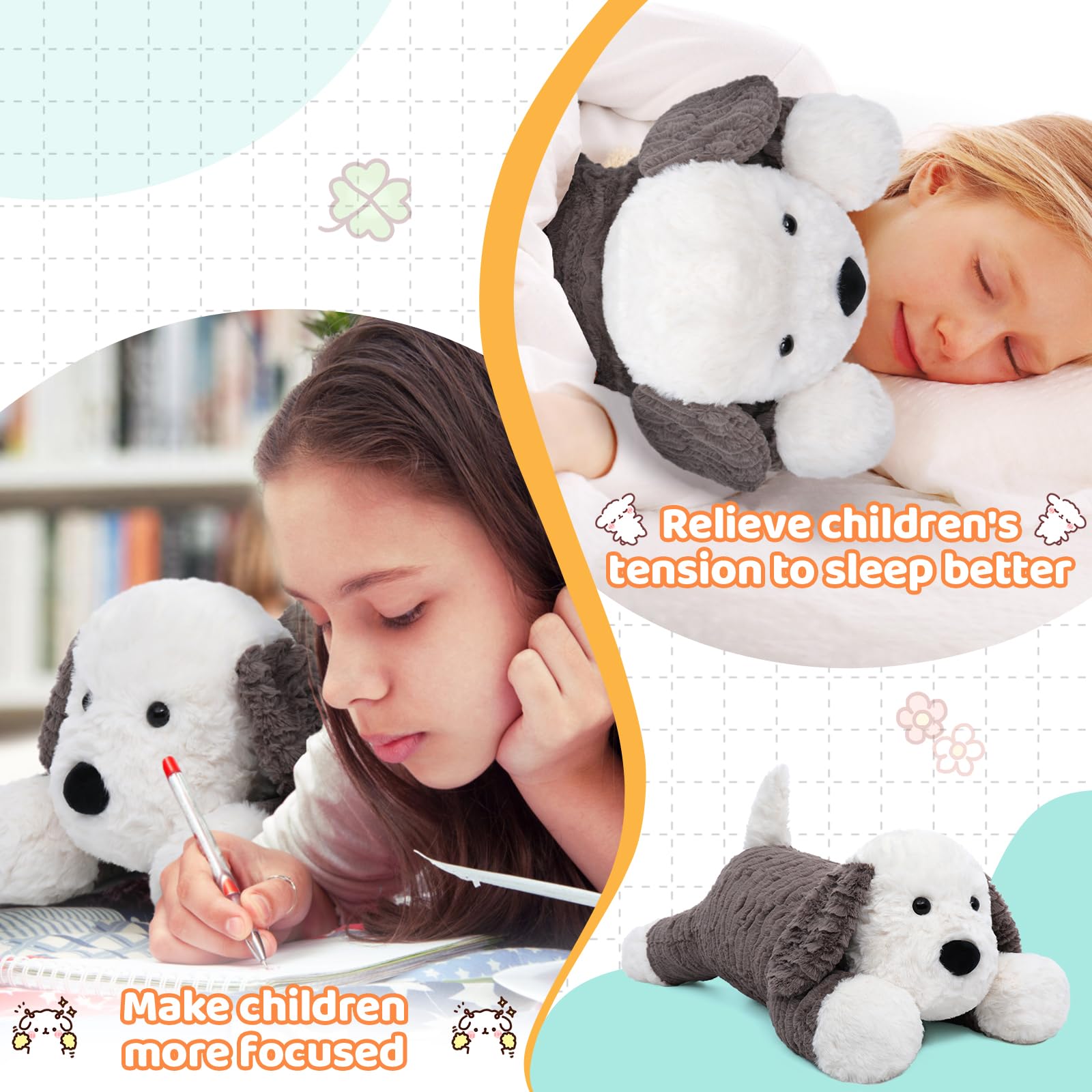 MorisMos Weighted Stuffed Dog, 24" Microwavable Plush, 4lbs Unscented Throw Pillow, Model W394_0_60