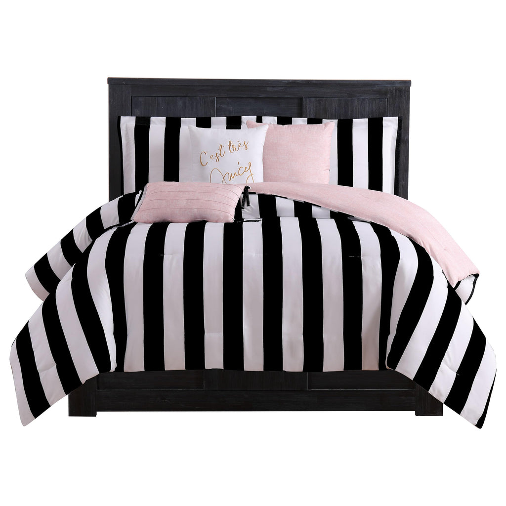 Juicy Couture Jyz010171 Cabana Stripe 6-Piece Reversible Set, King, Canaba Stripe Black