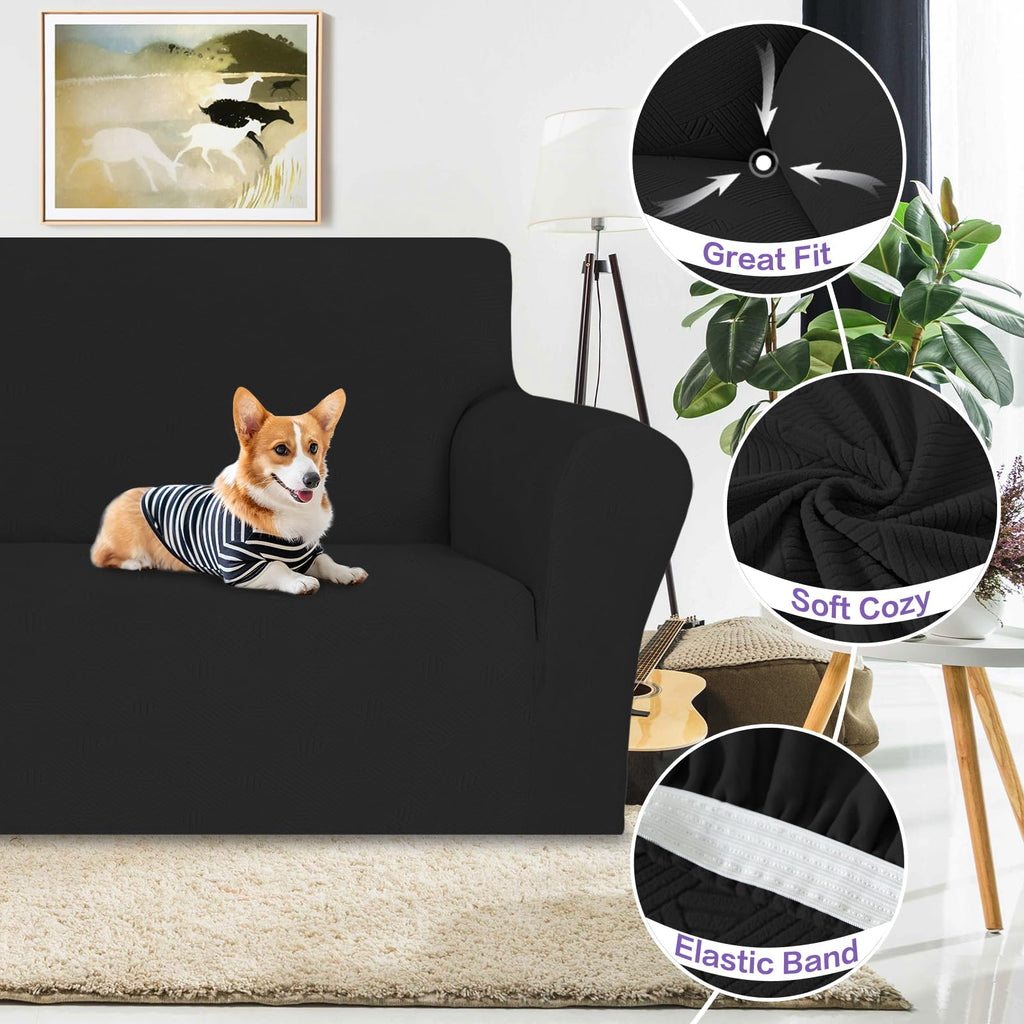 Znsayotx Chair Cover With Arms (31'-46'), New Striped Sofa Chair Covers For Living Room, Dogs Pet Friendly Anti-Slip Chair Protector Spandex Armchair Slipcovers (Black, Chair)