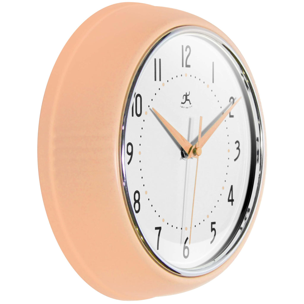 Infinity Instruments Retro 9.5 Inch Round Indoor Wall Clock, Peach Fuzz