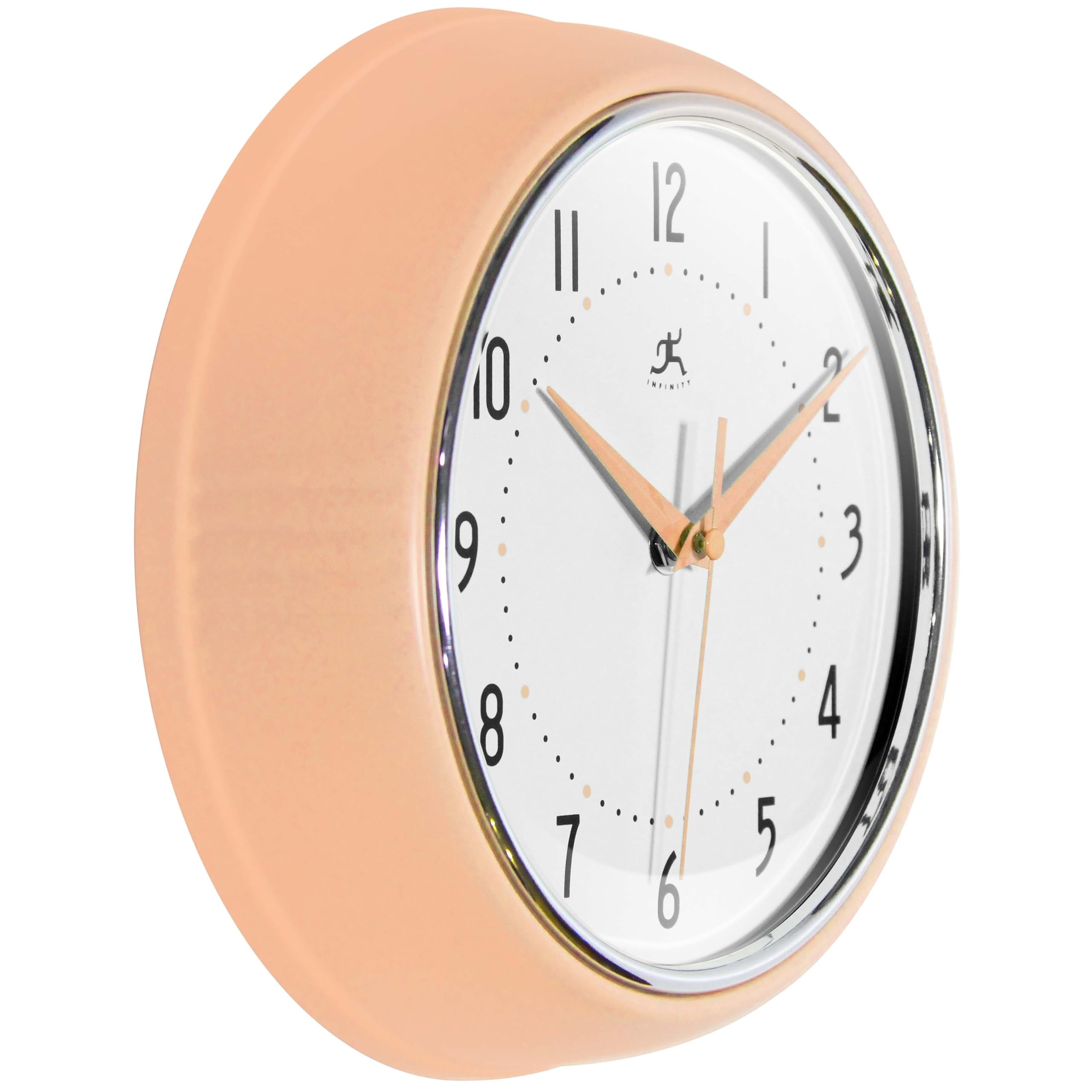 Infinity Instruments Retro 9.5 Inch Round Indoor Wall Clock, Peach Fuzz