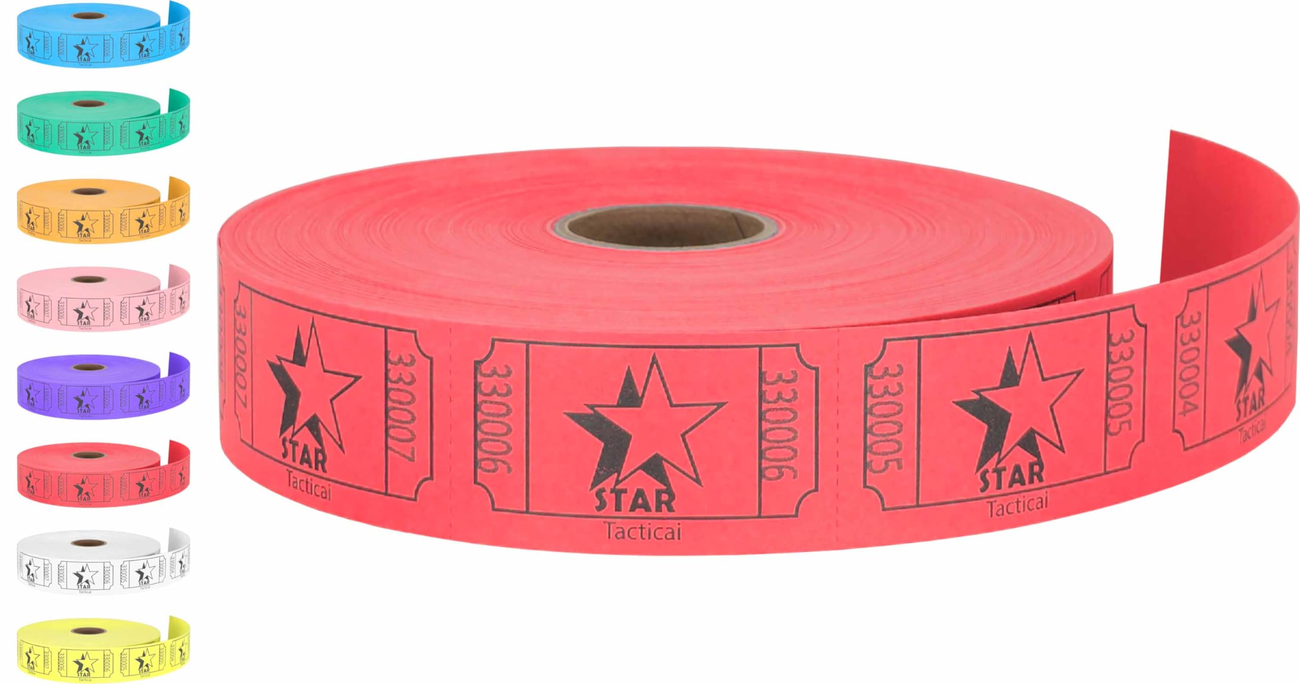 Tacticai 1000 Raffle Tickets, Star, Red (8 Color Selection), Single Roll, Ticket For Events, Entry, Class Reward, Fundraiser & P