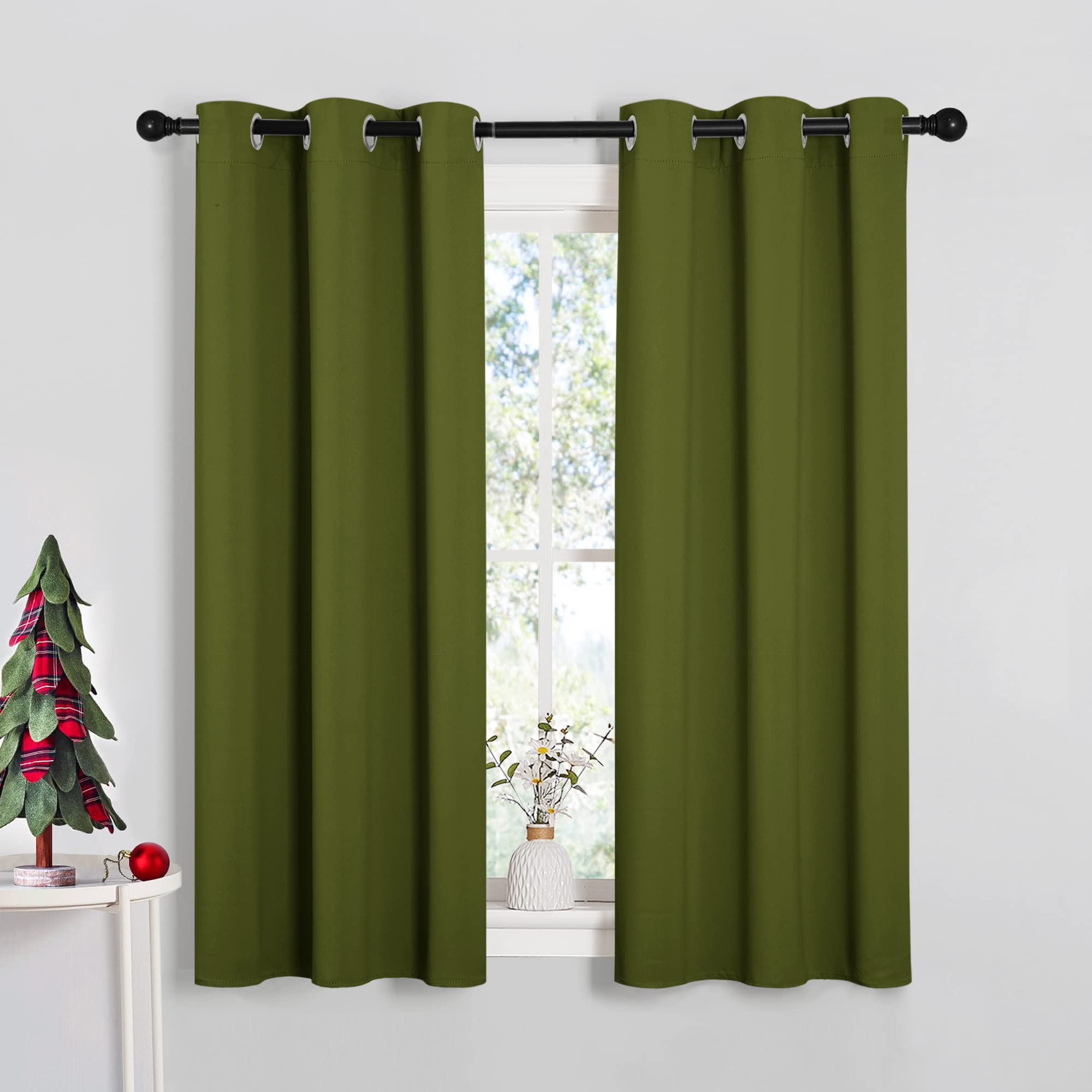 NICETOWN Window Curtain Panels, Christmas Window Decoration Thermal Insulated Solid Grommet Blackout Draperies/Drapes for Bedroo