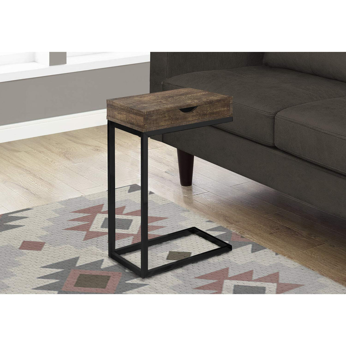 Monarch Specialties BROWN RECLAIMED WOOD-LOOK/BLACK/DRAWER ACCENT, END, SNACK TABLE