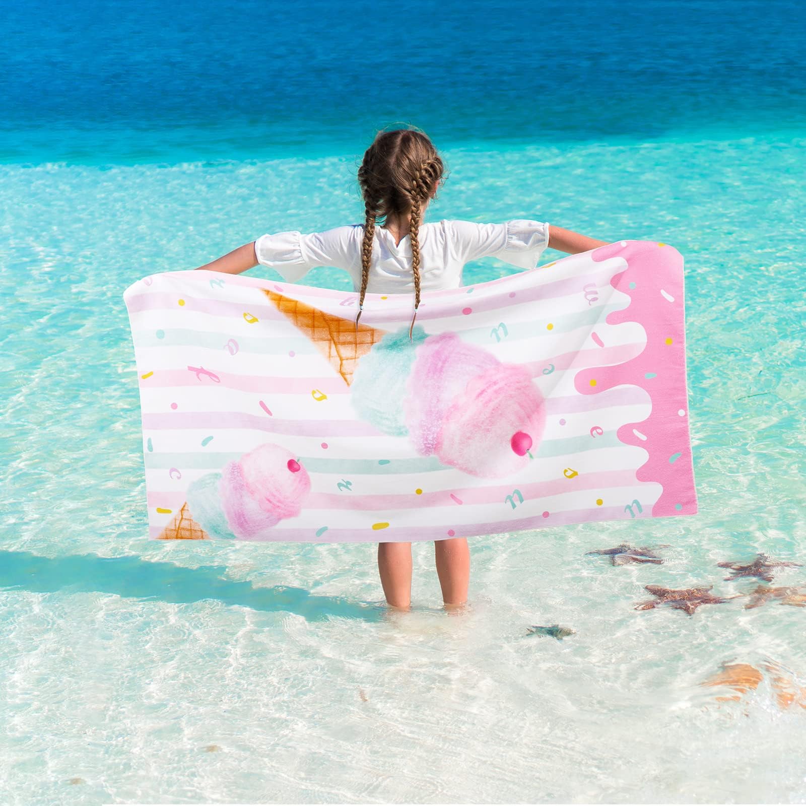 WERNNSAI Kids Beach Towel for Girls - 30    x 60    Ice Cream Sand Free Swim Towels for Girls Bath Pool Camping Travel Towel Qui