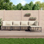 vidaXL 5-Piece Patio Lounge Set - Weather-Resistant Anthracite Poly Rattan Outdoor Furniture with Cushions - Powder-Coated Steel Frame for Garden and Terrace