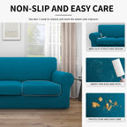 Easy-Going 100% Dual Waterproof 3 Pieces Loveseat Cover Stretch Soft Couch Cover For Dogs, Sofa Slipcover For 2 Separate Cushion Couch Leakproof Furniture Protector For Kids, Pets Peacock Blue
