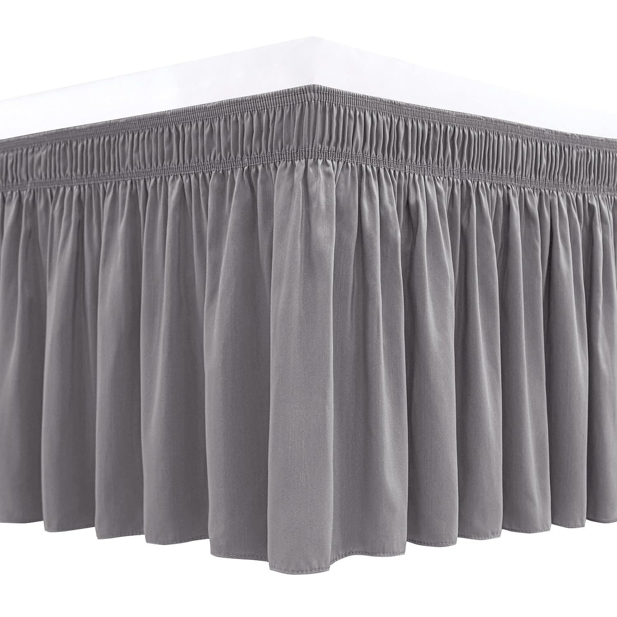 Biscaynebay Wrap Around Bed Skirts For King & Cal King Beds 16' Drop, Silver Grey Adjustable Elastic Dust Ruffles Easy Fit Wrinkle & Fade Resistant Silky Luxurious Fabric Solid Machine Washable