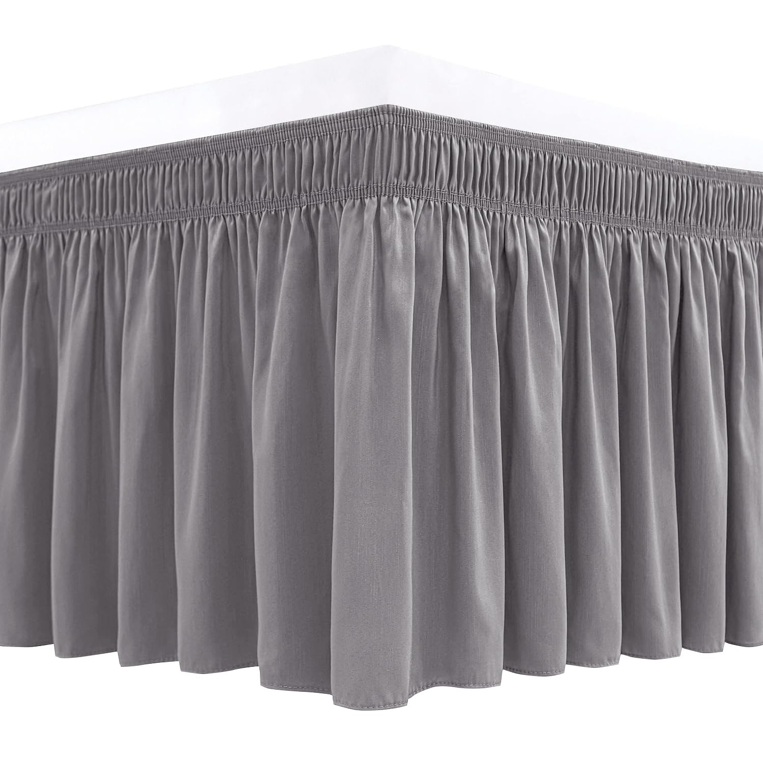 Biscaynebay Wrap Around Bed Skirts For Queen Beds 22' Long Drop, Silver Grey Adjustable Elastic Dust Ruffles Easy Fit Wrinkle R