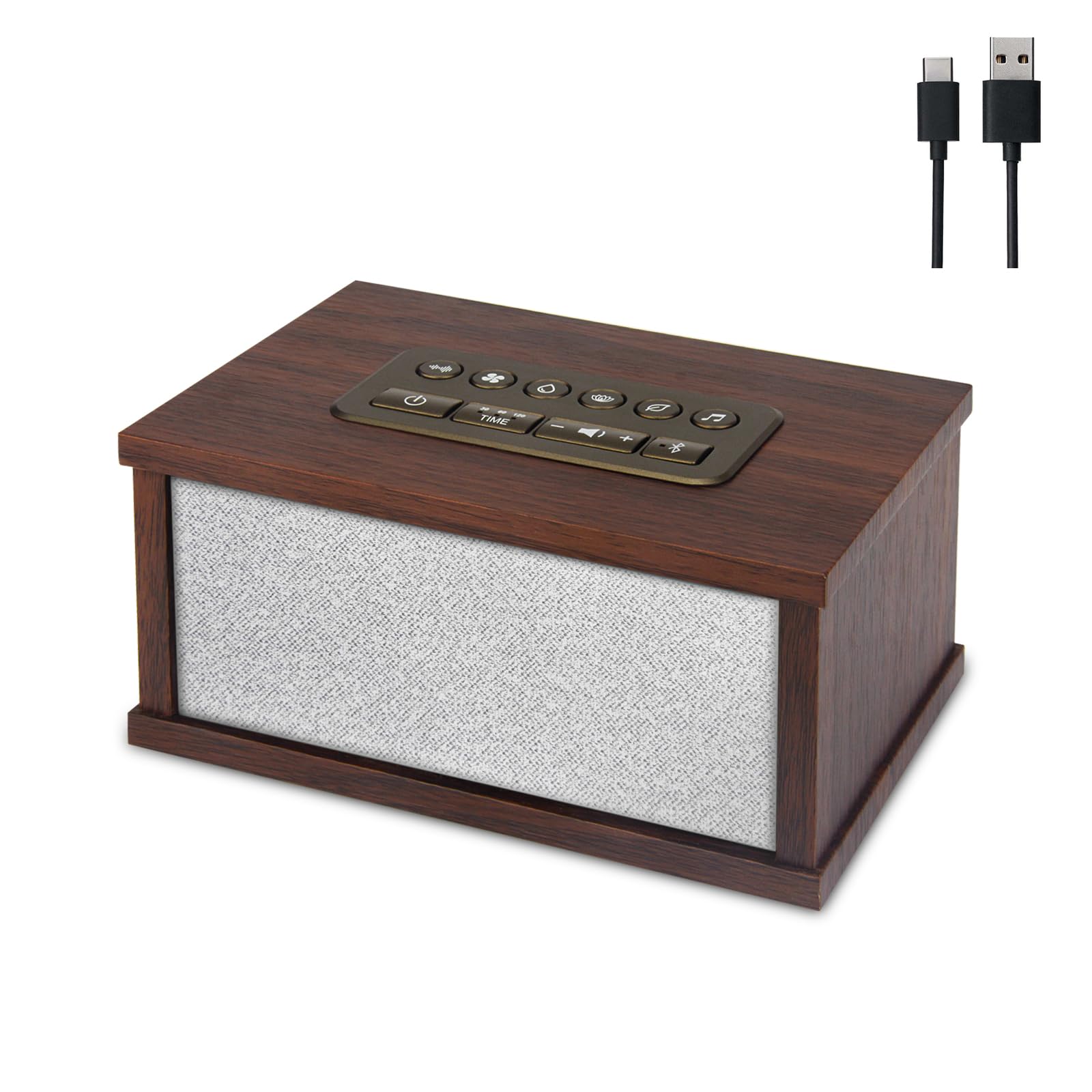 HONGUT Wooden White Noise Sound Machine with Bluetooth Speaker, Rechargeable White Noise Machine with 70 Smoothing Sound& Timer,