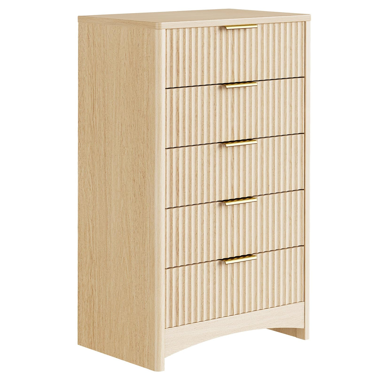 Pipishell Fluted 5 Drawers Dresser for Bedroom, 30 Wooden Drawers with Metal Handle, Dressers with Round Edge Design, Wood Close