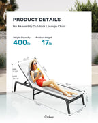 Aluminum Chaise Lounge Ourdoor - Foldable & Assemble Free Outdoor Lounge Chair With 5 Adjustable Backrest, Patio Lounge Chair For Outside Poolside Beach Pool, White