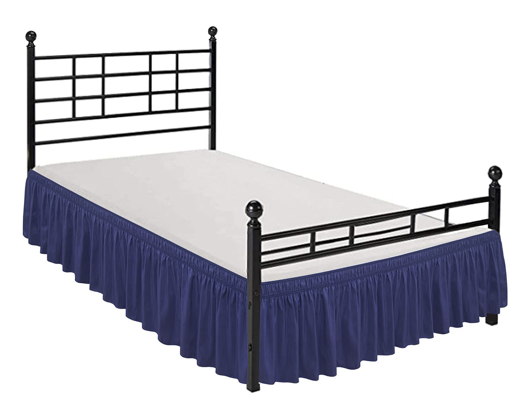 Biscaynebay Wrap Around Bed Skirts With Split Corners For Full Beds 14' Drop, Navy Elastic Dust Ruffles Easy Fit Wrinkle & Fade Resistant Silky Luxurious Fabric Solid Machine Washable
