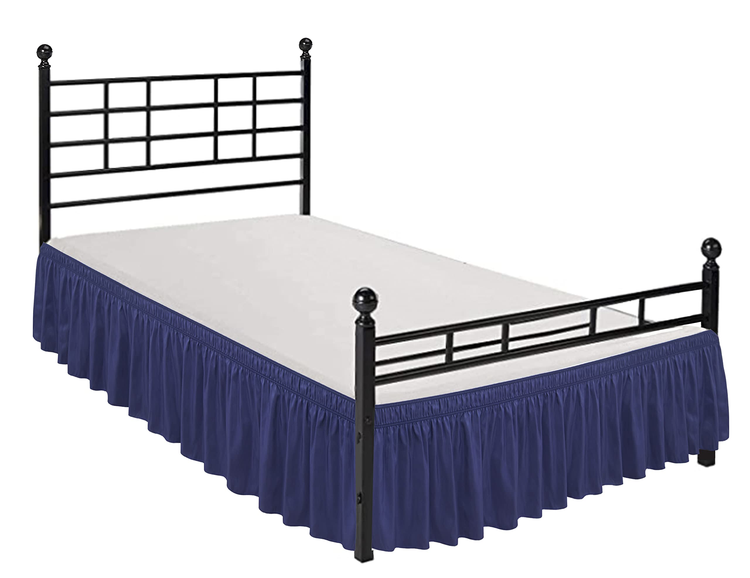Biscaynebay Wrap Around Bed Skirts With Split Corners For Full Beds 14' Drop, Navy Elastic Dust Ruffles Easy Fit Wrinkle & Fade Resistant Silky Luxurious Fabric Solid Machine Washable