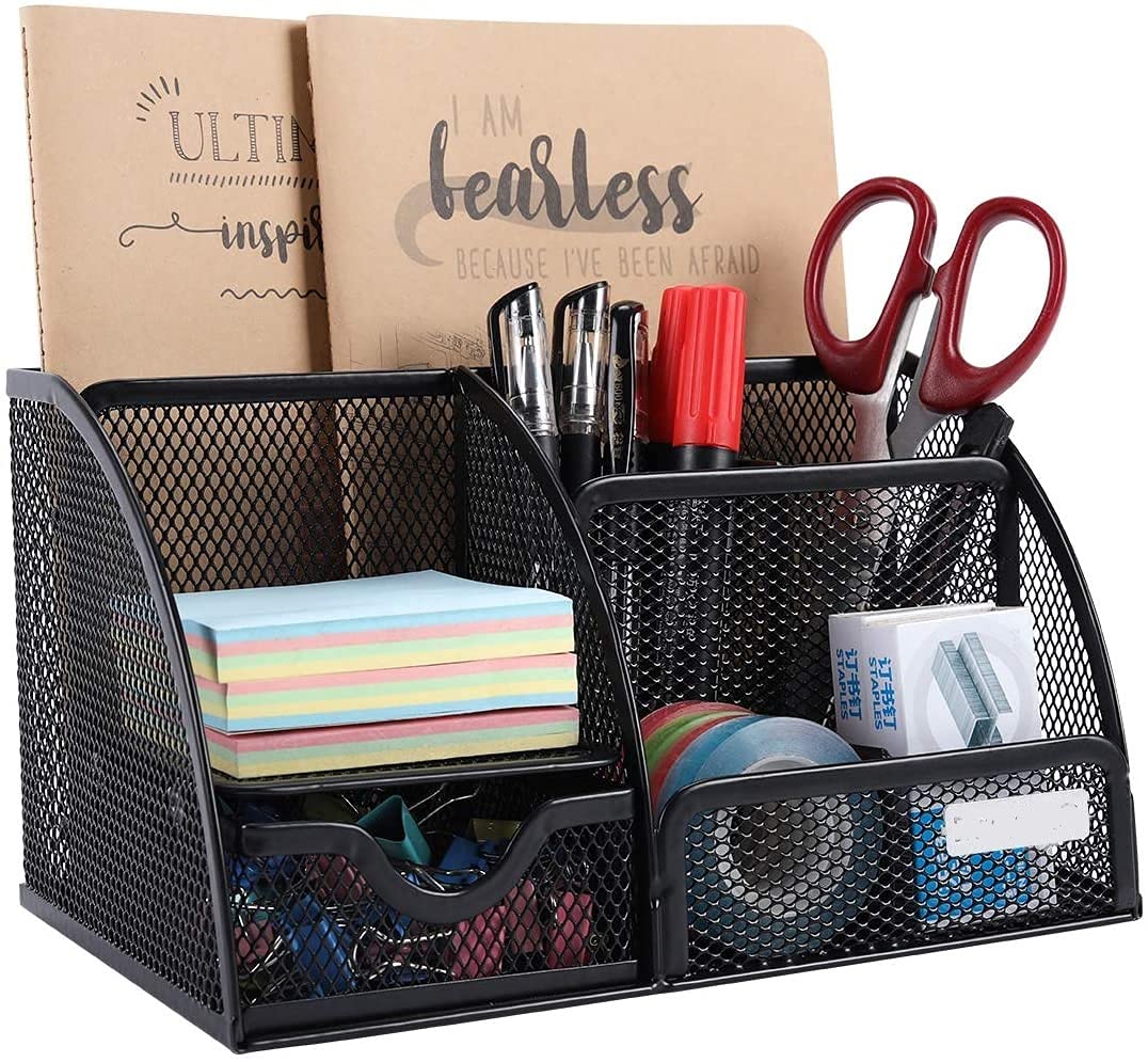 HomeRoots Metal/Iron Sleek Matte Black 6 Compartment Desk Organizer
