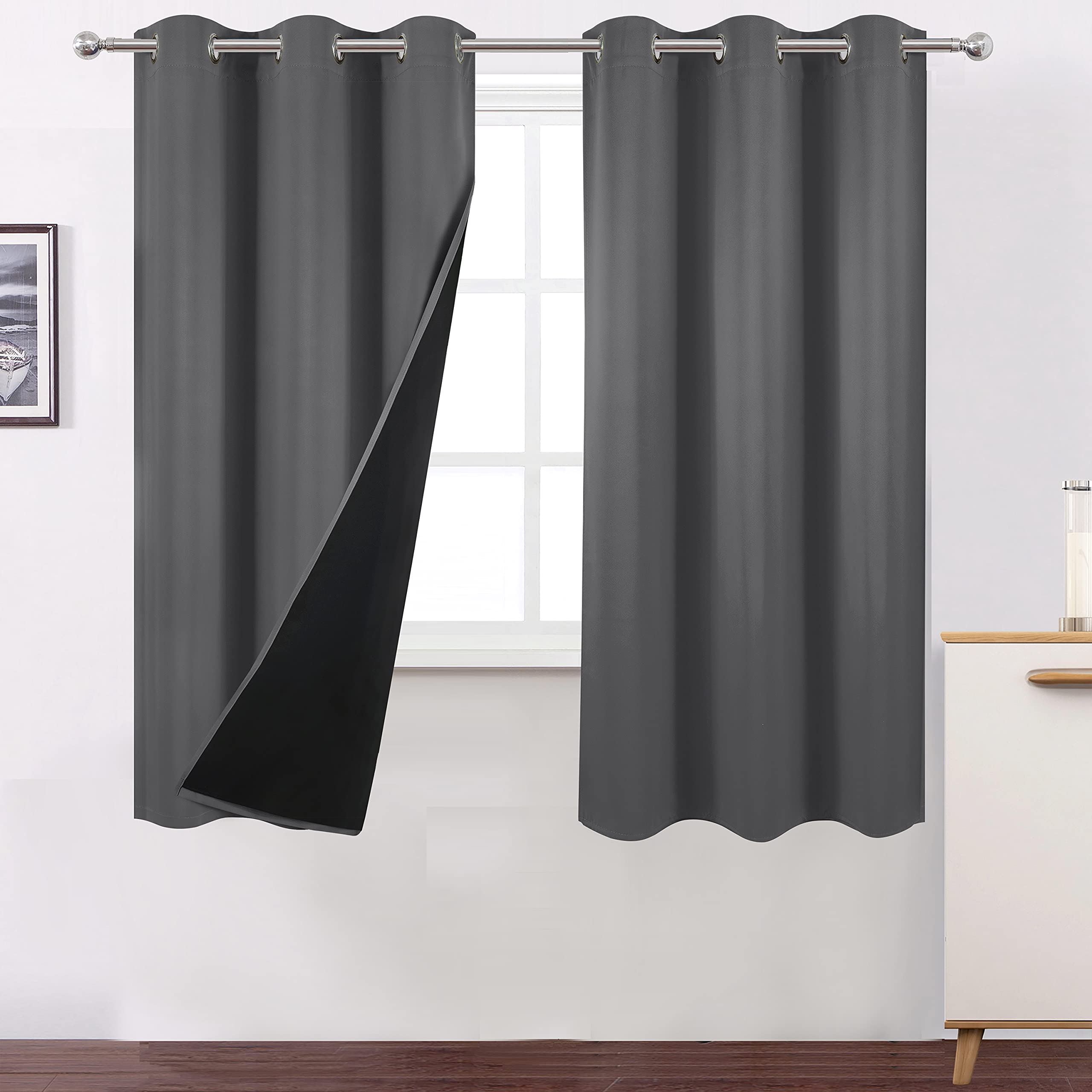 LEMOMO Frost Grey Thermal Blackout Curtains/40 x 72 Inch/Set of 2 Panels Room Darkening Curtains for Bedroom and Living Room